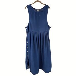 Vintage 80's L.L.Bean Denim Midi Dress Pinafore Size 10/12 Petite 100% Cotton